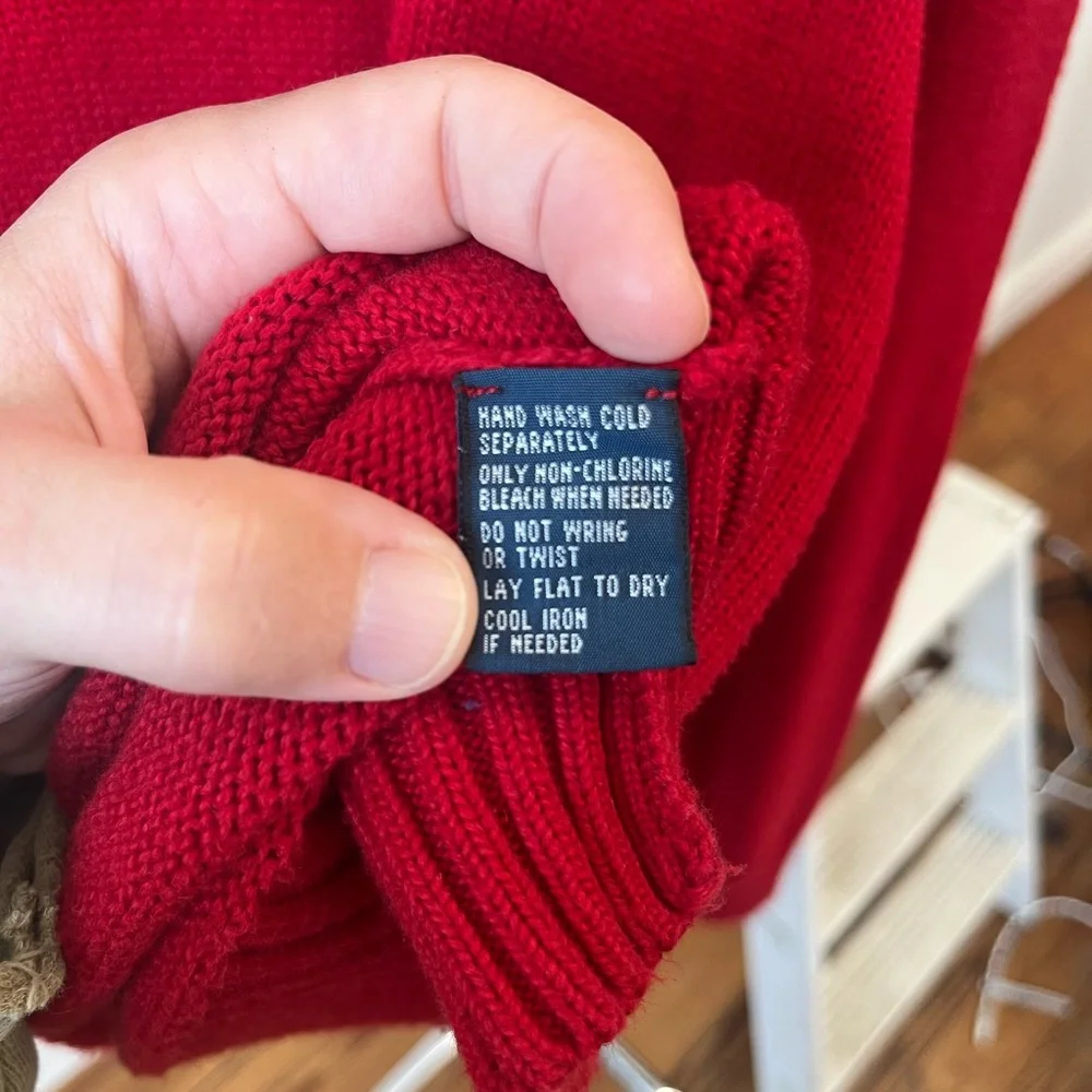 Authentic 100% Cotton Ralph Lauren Red Crewneck Sweater with Navy Pony
